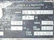 Výrobní štítek ventilátoru: Výrobce Janka n.p., 1978